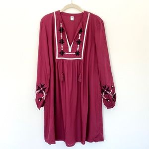 Old Navy Embroidered Swing Dress in Burgundy